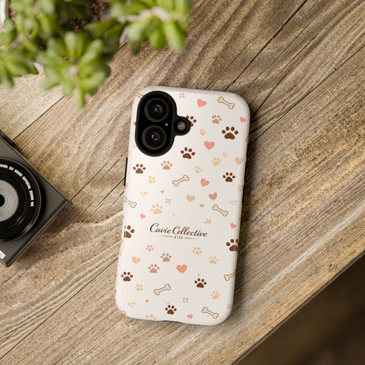 Neutral Paw Print Phone Case – Aesthetic Dog Mum Phone Case – Protective Cute Case